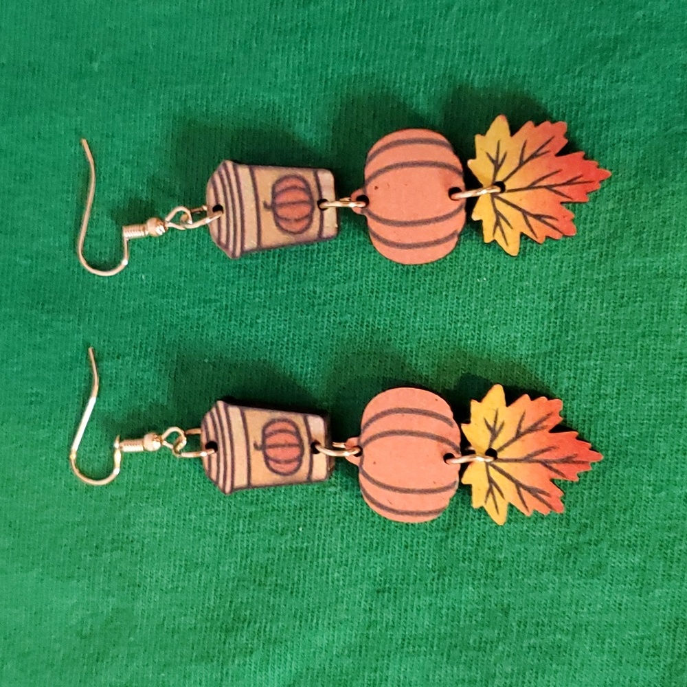 Wooden Double-Sided Pierced Fall Earrings